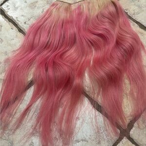 Glam seamless halo 20 inch hair extensions Pink Ombre real hair custom blonde